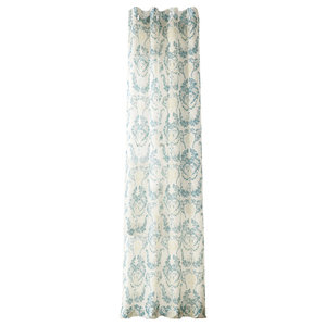 Mardi Gras Blue Grommet Printed Sheer Curtain Single Panel