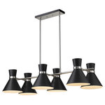 Z-Lite - Soriano Six Light Chandelier, Matte Black / Brushed Nickel - A decorative linear silhouette shapes industrial influence that adds casual elegance to this matte black finish steel six-light island/billiard light. Dress up a kitchen or sports entertaining space with this tasteful fixture trimmed with brushed nickel finish steel. This sleek island fixture reflects the heart of romantic industrial charm.