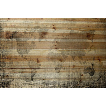 "Latitude" Print on Natural Pine Wood, 36"x24"