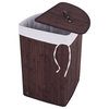 Costway Corner Bamboo Hamper Laundry Basket Washing Cloth Bin Storage Bag Brown