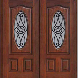 Prehung Double Door 80 Fiberglass Austin Texas Star Oval Lite - Front Doors