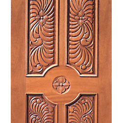 Round Top Single Door, Floral Hand Carved 4-Panel in Mahogany - Front Doors