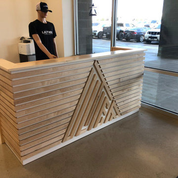 Maple Registreation Desk with Company Logo
