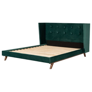 Modrest Durango 85x88" Modern Fabric Upholstered Eastern King Bed - Green/Walnut