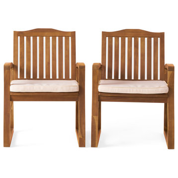 GDF Studio Tampa Teak Finish Acacia Wood Outdoors Dining Chairs, Set of 2