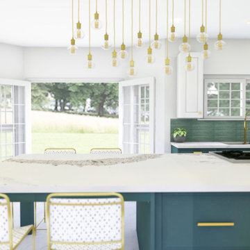 Green and brass/gold kitchen