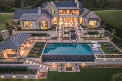 Inspiration for a large modern concrete paver infinity pool landscaping remodel in Dallas