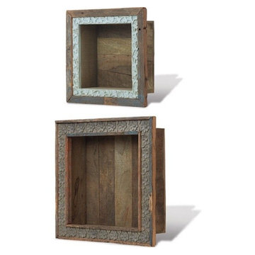 Wooden Carved Shadow Boxes - Square, Set of 2