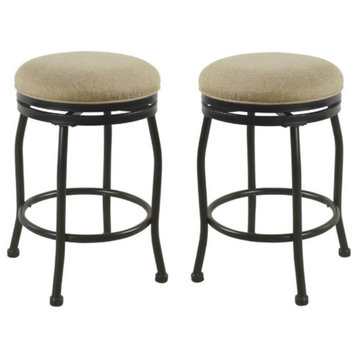 Home Square 24" Fabric Swivel Counter Stool in Flax Brown - Set of 2