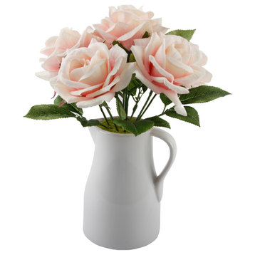 12" H Roses In Ceramic Water Pot,Pink