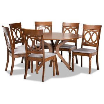 Baxton Studio Grey Fabric Upholstered and Brown Finished Wood 7-Piece Dining Set