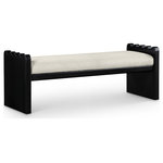 Meridian Furniture - Sonia Upholstered Bench, Cream, Velour Fur Fabric, Black Finish - Transform your interior with the Sonia velour cream fur fabric upholstered bench finished in a rich black wood finish, a harmonious blend of luxury and modern design. Ideal for enhancing the aesthetic of entryways, at the foot of a bed, or as a chic addition to your living room, this bench is as versatile as it is striking. It's the perfect choice for those seeking to add a sophisticated yet functional element to their home decor.
