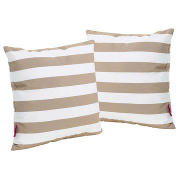 GDF Studio Coronado Outdoor Stripe Water Resistant Square Throw Pillow, Brown, S