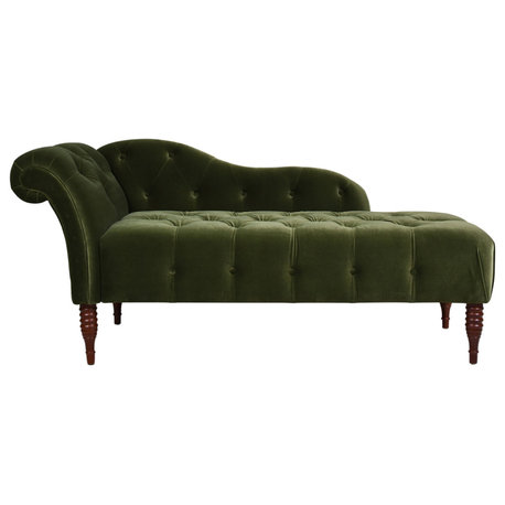 Samuel Velvet Tufted Chaise Lounge, Right-Arm Facing, Olive Green Performance Velvet