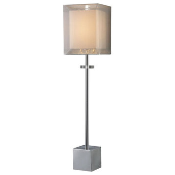 Chrome Buffet Table Lamp Made Of Steel A Silver-Pure White Organza Shade An