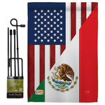 Breeze Decor - US Mexico Friendship Flags of the World US Friendship Garden Flag Set - US Friendship Beautiful Mini Garden Flag with Metal Garden Banner Pole Stand - Complete Set with Garden Pole - 16" x 40" Power Coated Metal Flag Stand