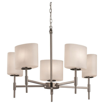 Fusion Union 5-Light Chandelier, Oval, Brushed Nickel, Opal Shade