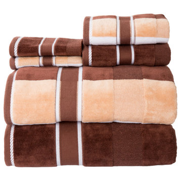 18PC Towel Set Cotton Bathroom Accessories Solid and Striped Towels, Brown
