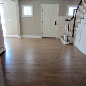 NISSEQUOGUE:  2 1/4" RED OAK W/ CUSTOM GREY BLEND STAIN + BONA TRAFFIC HD SATIN