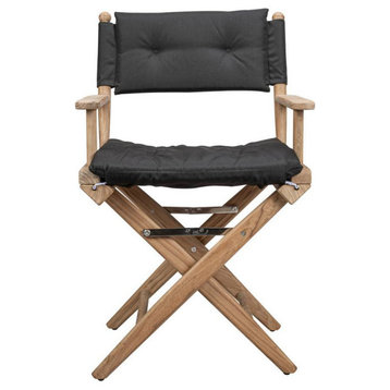 23" Black and Brown Solid Wood Indoor Outdoor Director Chair with Black Cushion