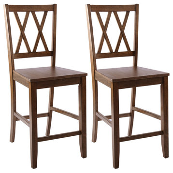 Set of 2 Double-X Wood Counter Stools, Rusticwalnut