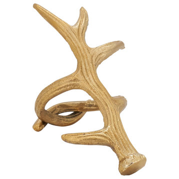 Rustic Napkin Rings With Antler Design, Set of 4, Gold