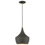 Livex Lighting - Waldorf 1-Light Bronze Pendant, Antique Brass Accents - The distinctive shape of this bronze pendant makes it a wonderful accent for a contemporary home. Inside the shade is a gold lining which gives the light a warm tone.