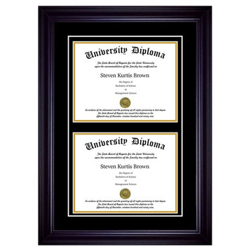 Double Diploma Frame with Double Matting, Premium Black, 11"x14"