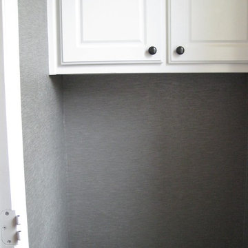 Powder Bath, Silver Vinyl Installation, Difficult Spaces