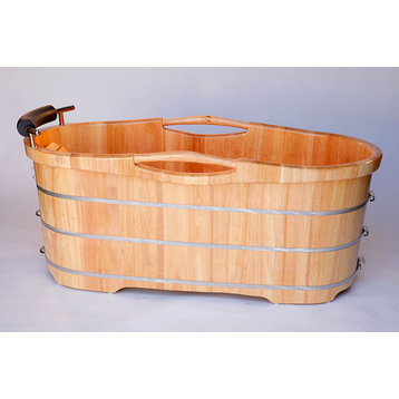 61" Free Standing Wooden Bathtub with Cushion Headrest