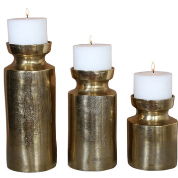 Amina Antique Brass Candleholders - Natural
