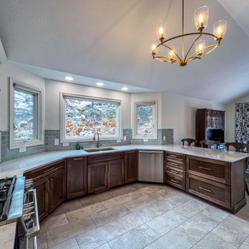 Two Tone Kitchen with Wood Stained and Light Beige Cabinets