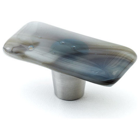 Shell  Unique Handmade Art Glass Cabinet Hardware, 2" x 1" Rectangle Knob, Indigo Bark