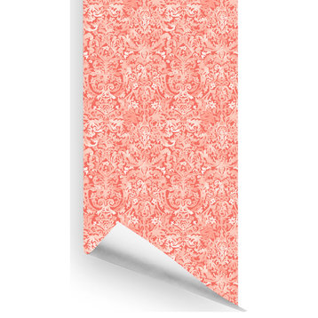 Antique Damask Wallcovering, Coral, Roll, Peel and Stick
