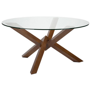 Costa Round Glass Dining Table, Modern Contemporary Wooden Dining Table, Walnut