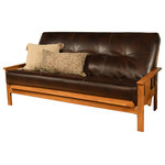 Studio Living - Caleb Frame Futon With Butternut Finish, Oregon Trail Java - The futon is a classic hardwood frame with mission style arms. This unique and versatile full size futon sofa easily converts to a Bed.  This multifunctional piece of furniture can find a home in just about any type of room.