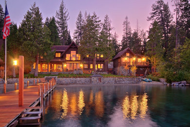 Large mountain style brown two-story wood gable roof photo in San Francisco