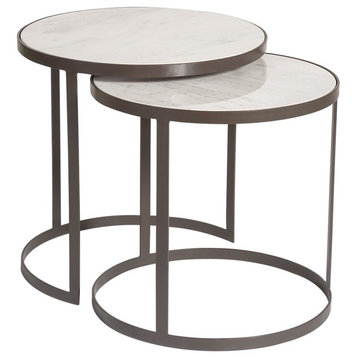 Nesting Tables Beverley Circular White Marble Burnished Metal Gray