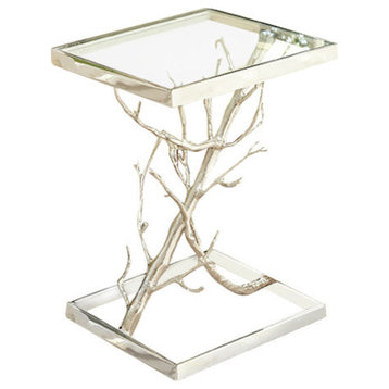Silver Tree Branch Square Accent Table, Nickel Organic Shape Metal