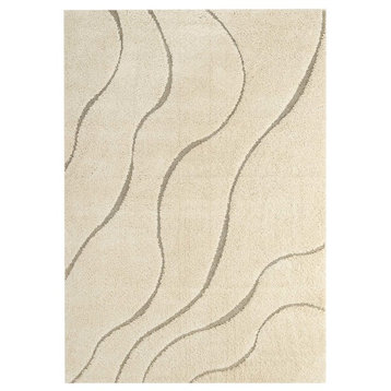 Abound Abstract Swirl 5"x8" Shag Area Rug, Creame and Beige