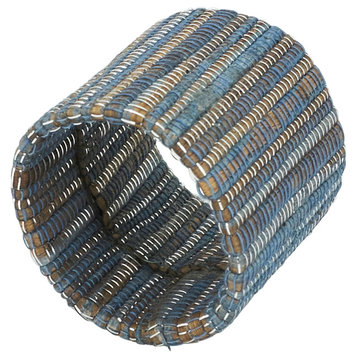 Shimmering Napkin Rings With Woven Nubby Design (Set of 4), Blue-Grey