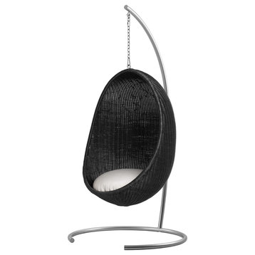 Nanna Ditzel Hanging Egg Chair Black Tempotest White Canvas, Stand and Chain