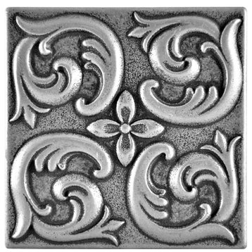 Moroccon Metal Insert Tile Pewter Nickel 4"x4", Set of 4