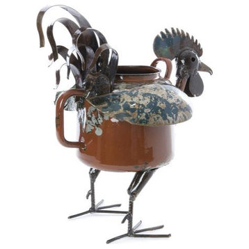 African Recycled Teapot Rooster Sculpture, Large