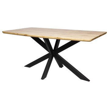 Ravenna Wood 63" Dining Table With Geometric Metal Base, Natural Wood