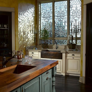 75 Beautiful Kitchen With Turquoise Cabinets And Wood Countertops