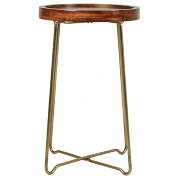 East at Main 19-inch Gold Iron and Natural Wood Round Accent Table