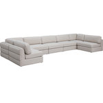Meridian Furniture - Beckham Linen Textured Fabric 7-Piece Modular U-Shaped Sectional, Beige - Liven up your living space with this Beckham beige durable linen polyester fabric sectional. Its beige color complements any contemporary home decor, while its durable linen and polyester fabric upholstery provides you with a soft and comfortable place to sit. This sectional is modular, so you can create infinite configurations, which are easily attached using the attachment latch underneath. Its linen, wood, and foam construction guarantees stability for years to come.