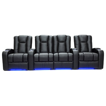 Seatcraft Serenity Leather Home Theater Seating Power Recline, Black, Row of 4 W