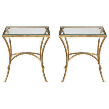 Home Square Metal and Tempered Glass End Table in Gold - Set of 2